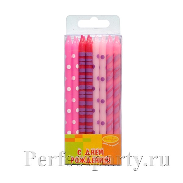 Свечи для торта "Ассорти розовое" 16шт/12 см